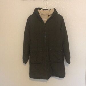Olive hooded parka/Sherpa reversible jacket